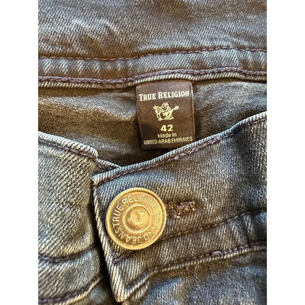 True Religion Jeans Mens 42 Black Excellent Faded Straight Leg Horseshoe Pocket